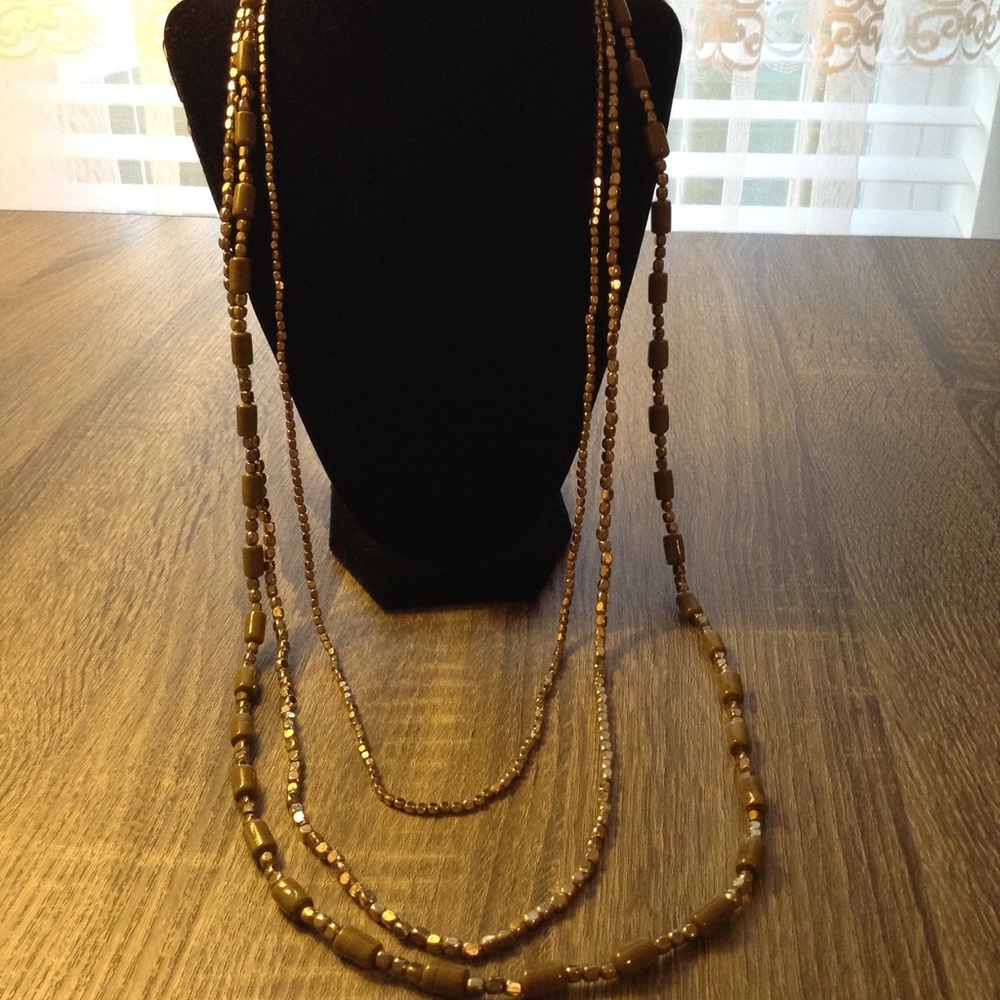 Triple Stranded Metallic Beaded Necklace